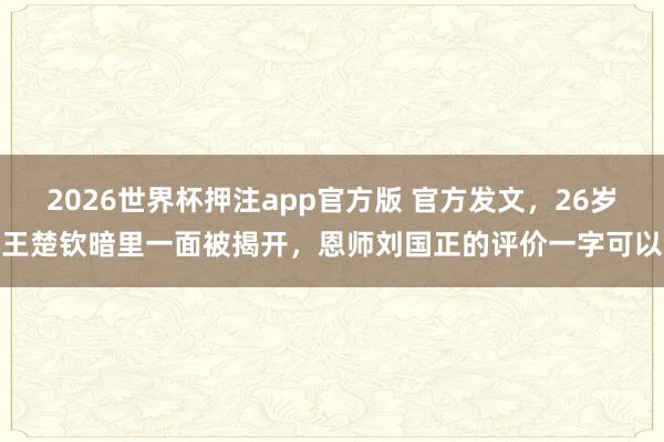 2026世界杯押注app官方版 官方发文，26岁王楚钦暗里一面被揭开，恩师刘国正的评价一字可以