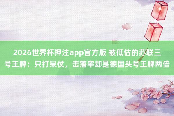 2026世界杯押注app官方版 被低估的苏联三号王牌：只打呆仗，击落率却是德国头号王牌两倍