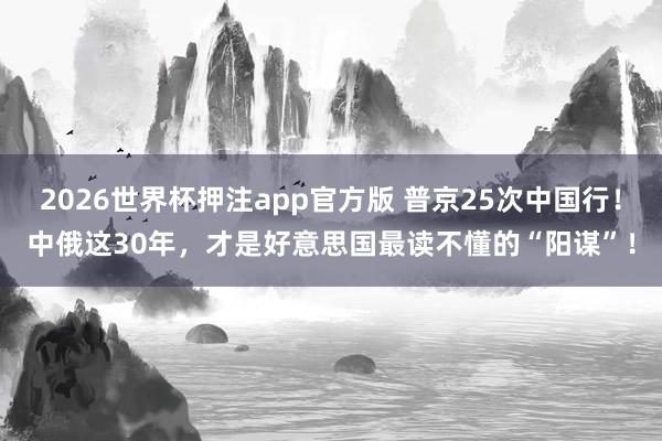 2026世界杯押注app官方版 普京25次中国行！中俄这30年，才是好意思国最读不懂的“阳谋”！