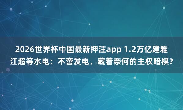 2026世界杯中国最新押注app 1.2万亿建雅江超等水电：不啻发电，藏着奈何的主权暗棋？