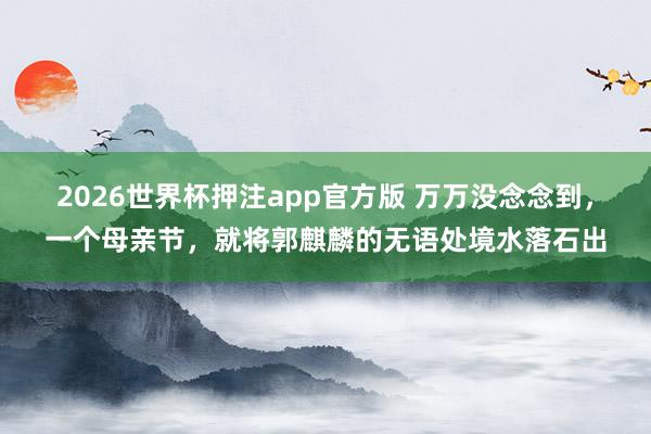 2026世界杯押注app官方版 万万没念念到，一个母亲节，就将郭麒麟的无语处境水落石出