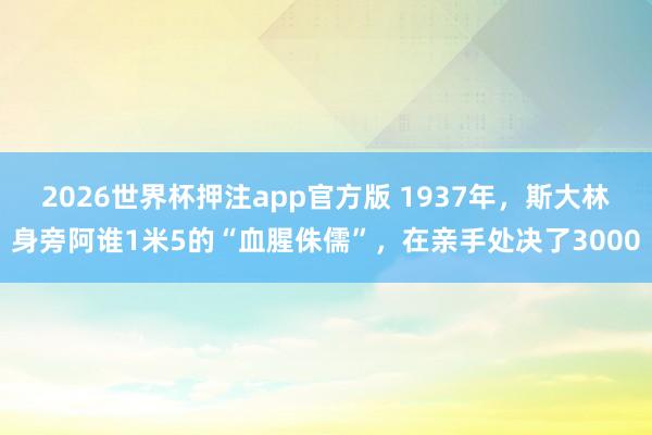 2026世界杯押注app官方版 1937年，斯大林身旁阿谁1米5的“血腥侏儒”，在亲手处决了3000