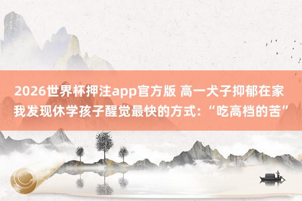 2026世界杯押注app官方版 高一犬子抑郁在家 我发现休学孩子醒觉最快的方式: “吃高档的苦”