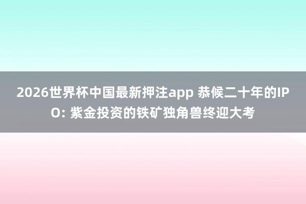 2026世界杯中国最新押注app 恭候二十年的IPO: 紫金投资的铁矿独角兽终迎大考