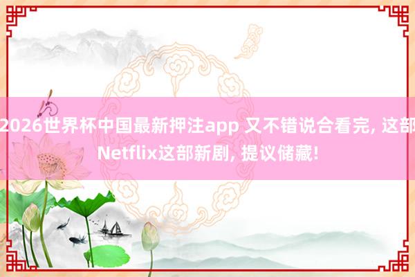 2026世界杯中国最新押注app 又不错说合看完， 这部Netflix这部新剧， 提议储藏!