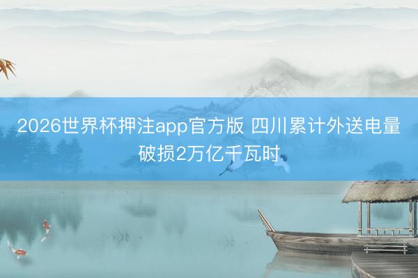 2026世界杯押注app官方版 四川累计外送电量破损2万亿千瓦时